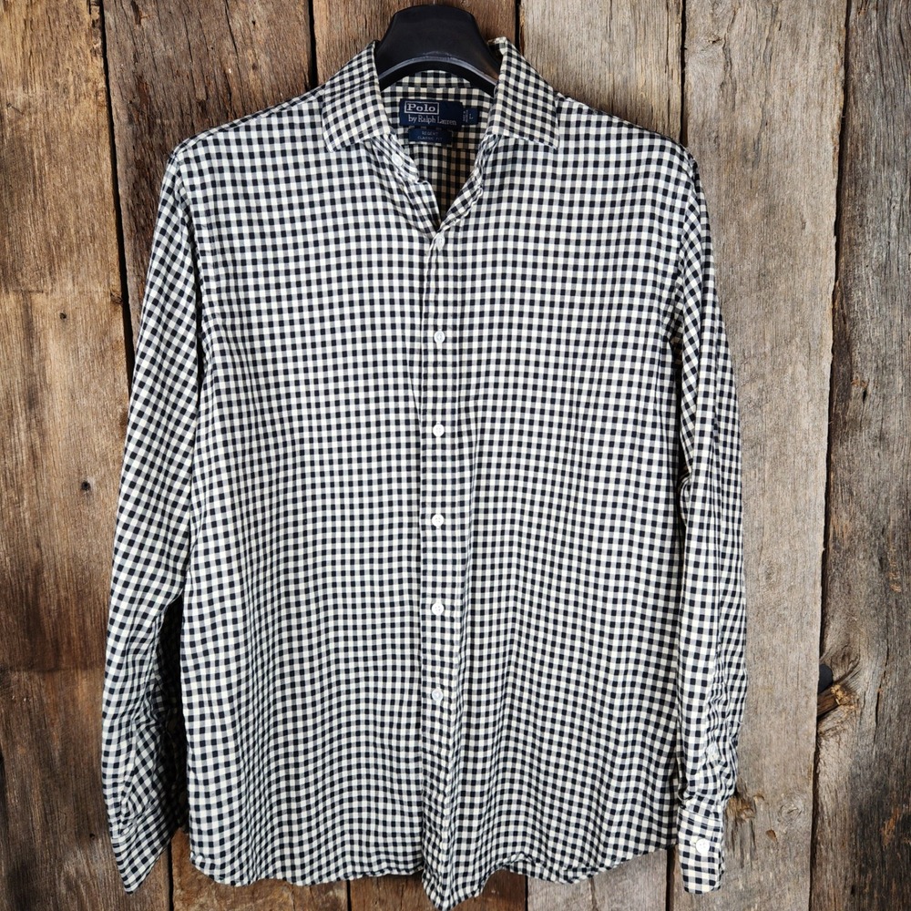 Polo Ralph Lauren Regent Classic Fit Gingham Shirt Mens L Black White Check